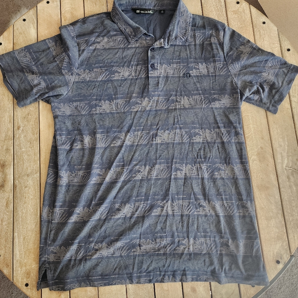 Travis Mathew Men's XL Blue Palm Print Hawaiian Pima Cotton Blend Golf Polo
